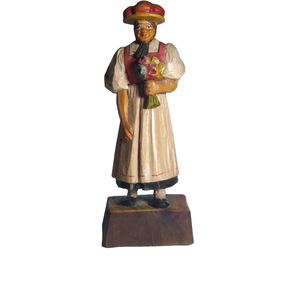 ANRI Vintage Italian Folk Art Figurine Wood Hand-Carved Hand-Painted 5" Fun Hat